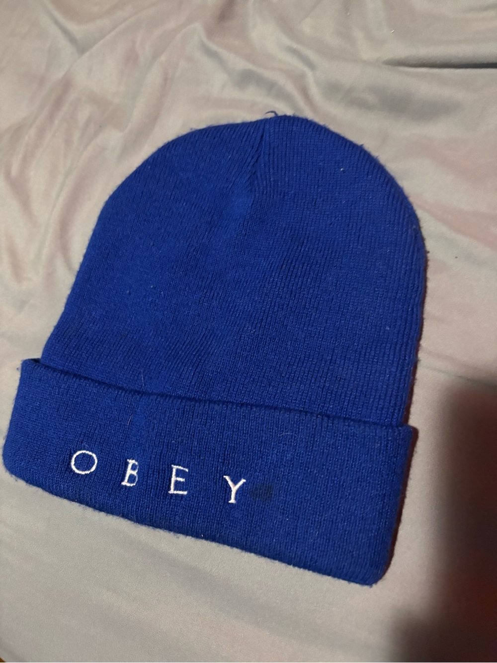 Obey Blue Knit Cuffed Beanie with Embroidered Logo